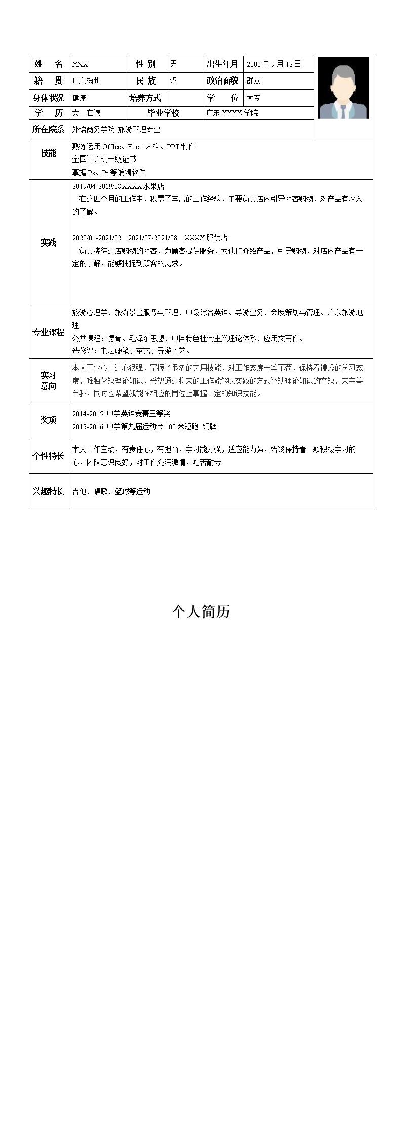 4924_旅游管理类相关专业应届生求职简历模板  - 咨询顾问简历模板